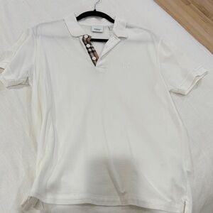 Burberry White Polo with Iconic Check Placket